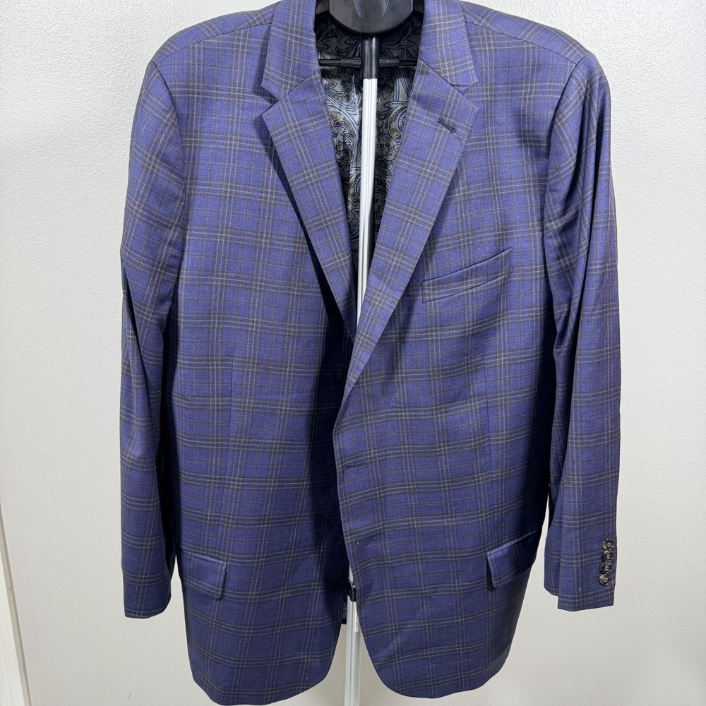 Joseph Abboud Blazer Jacket Mens Purple Plaid Notch Lapel Lined Formal‎ Office